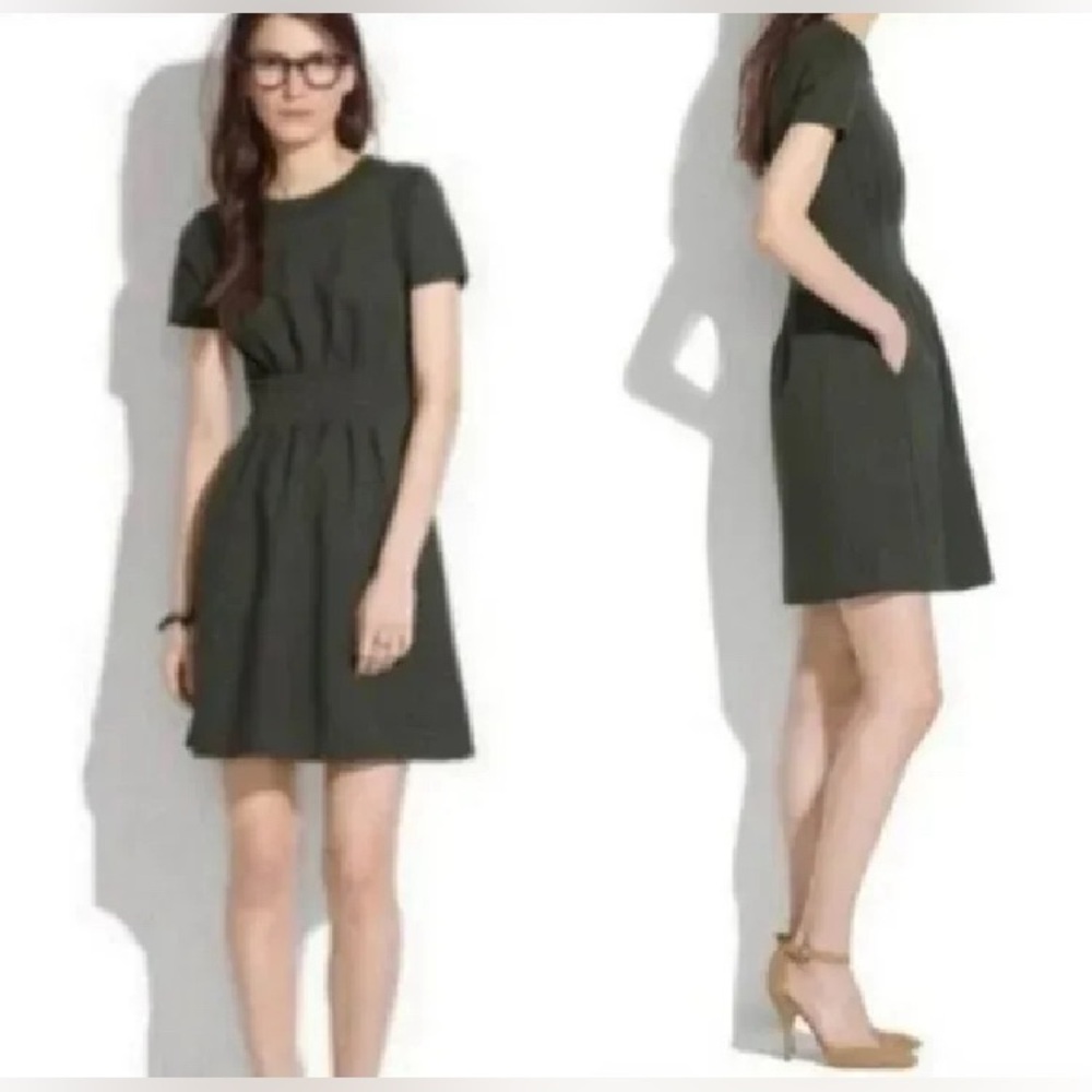 Madewell Parkline Green Pleated Short Sleeve Mini Dress Womens Size 4 gr…